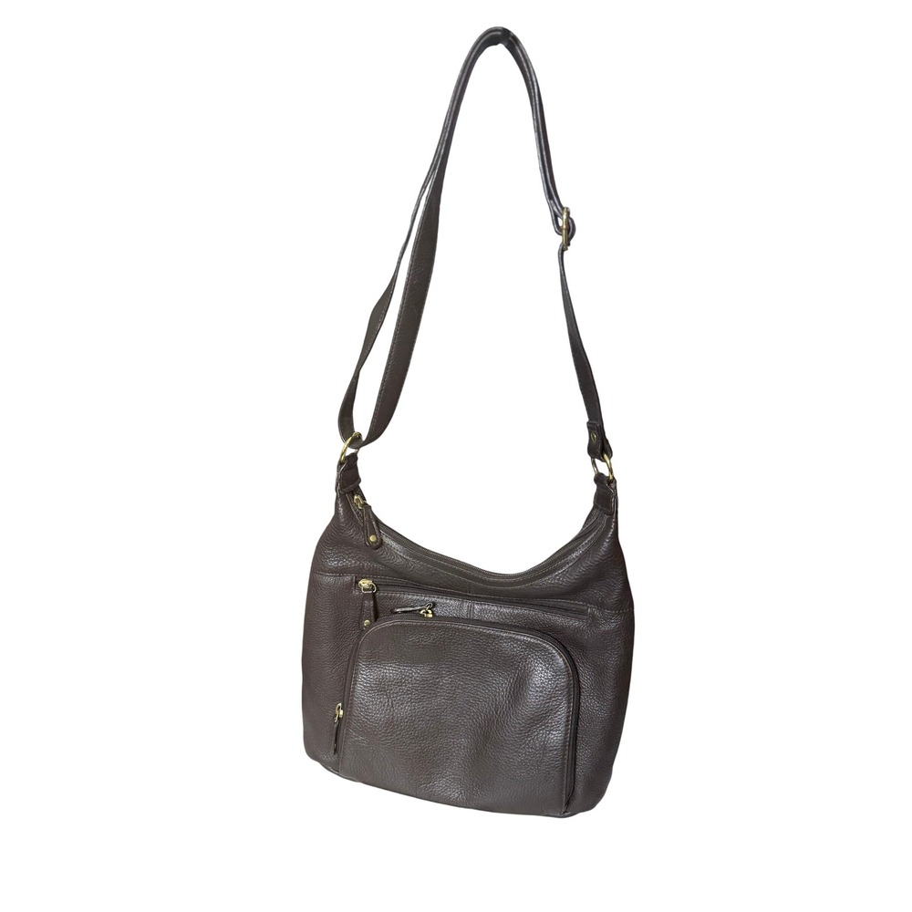 Wilsons Leather Crossbody Bag Womens M Brown Vintage 90s Multi-Zip